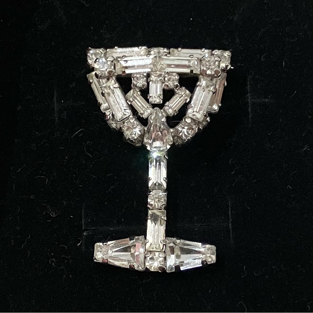 Jay Flex Vintage Sterling Silver Wine Glass Crystal Brooch